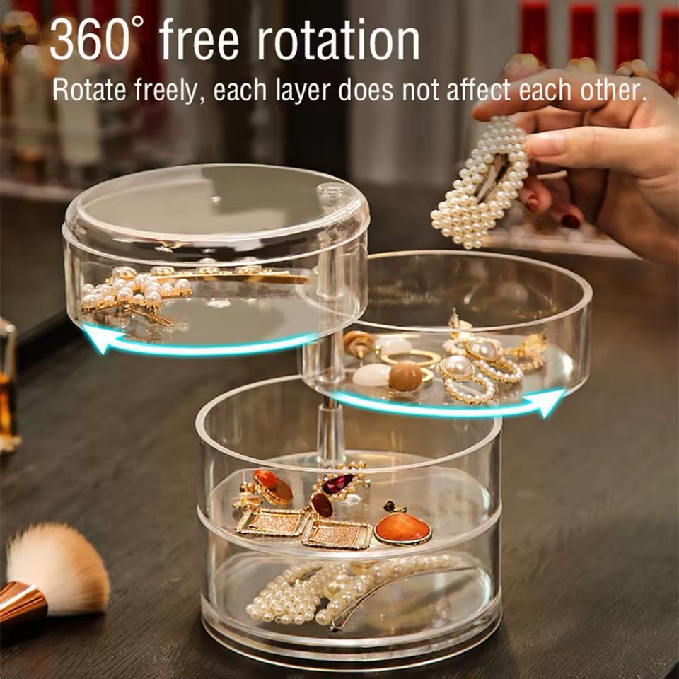 Acrylics Transparent Round 360 Rotating Jewelry Organiser