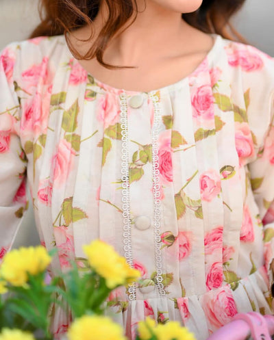 Pink rose Printed Lawn Frock