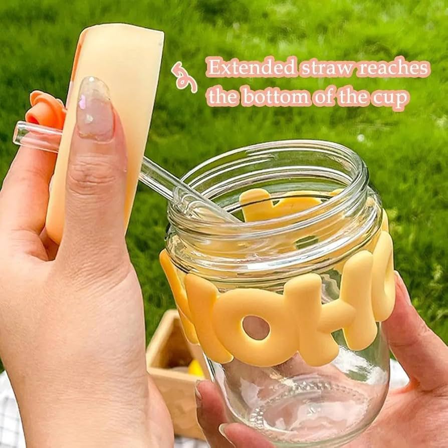 oHo Glass Water Bottle with Sipper Straw